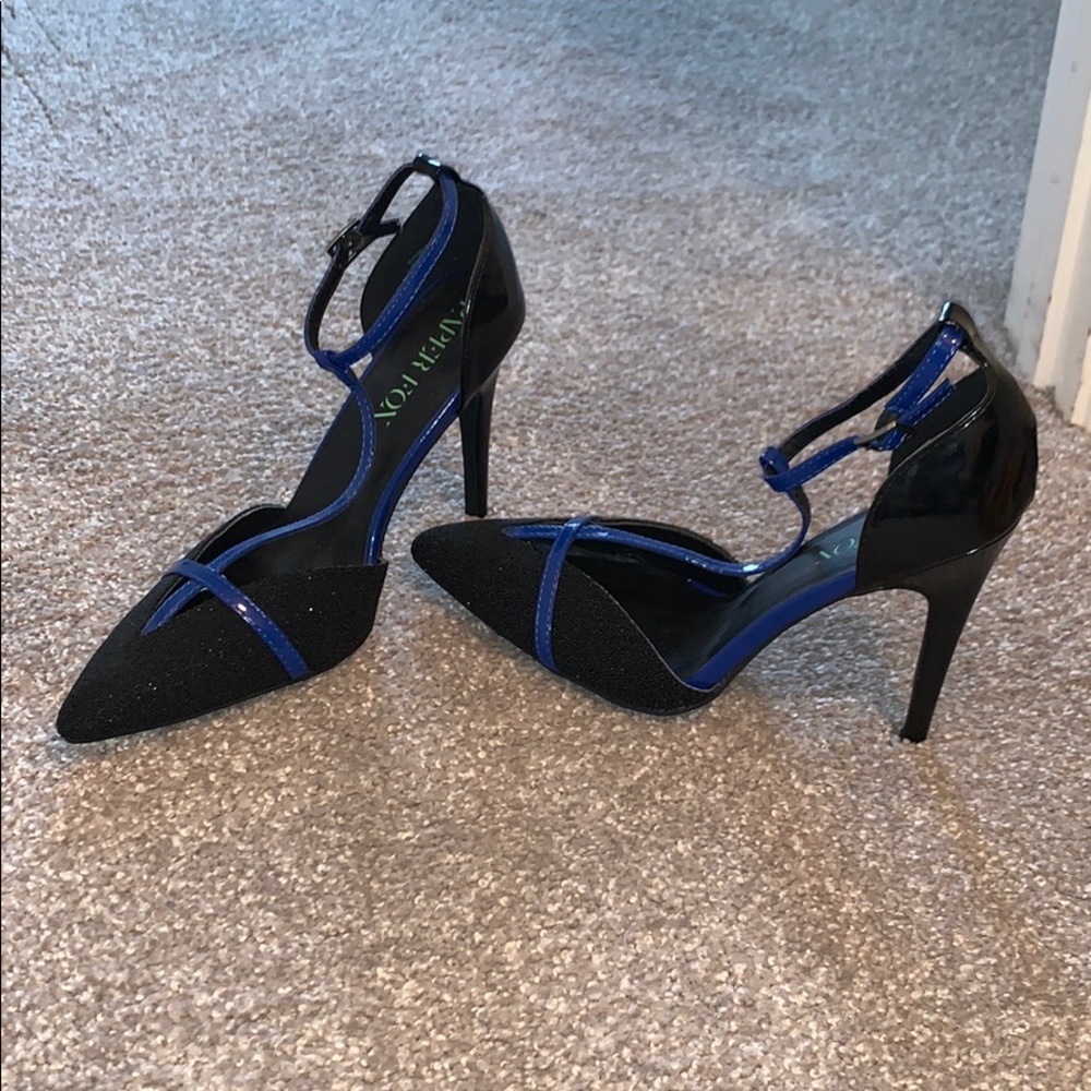 Black and blue high heels